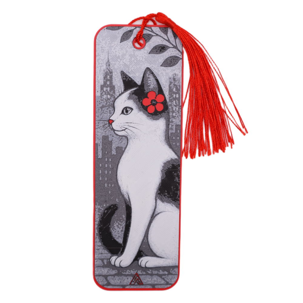 Bookmark Cat with red flower
